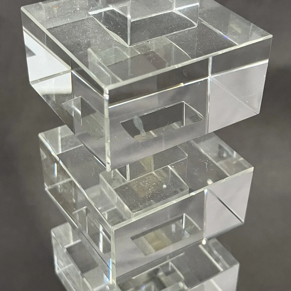 2 - Modern Glass Taper & Tealight Candle Holders /Square Block Contemporary/Flaw